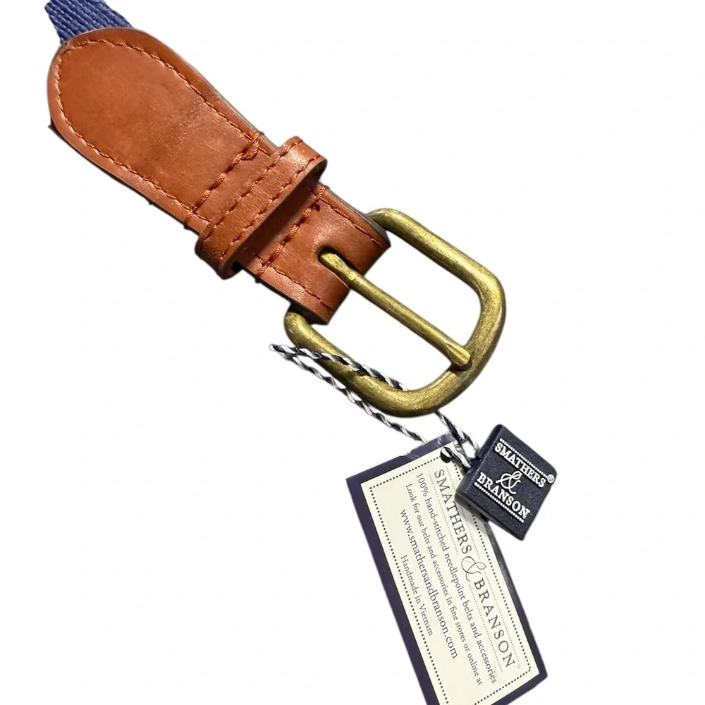 NWT! Smathers & Branson Needlepoint Cross Clubs Cotton and Leather Belt Golf